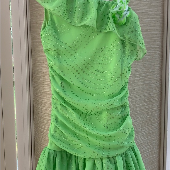 IZ Beyer Girl Dress, Formal Green Sparkle Dress, One Shoulder Party Dress - Picture 3 of 10